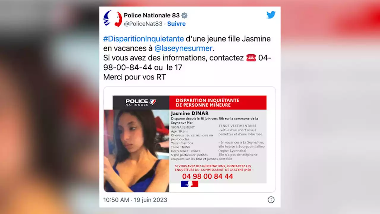 Var : disparition inquiétante de Jasmine, une adolescente de 16 ans