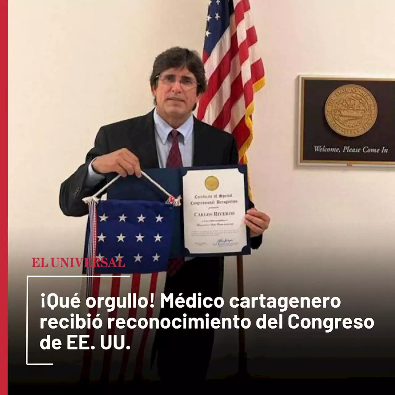 Médico cartagenero recibió reconocimiento del Congreso de EE. UU.