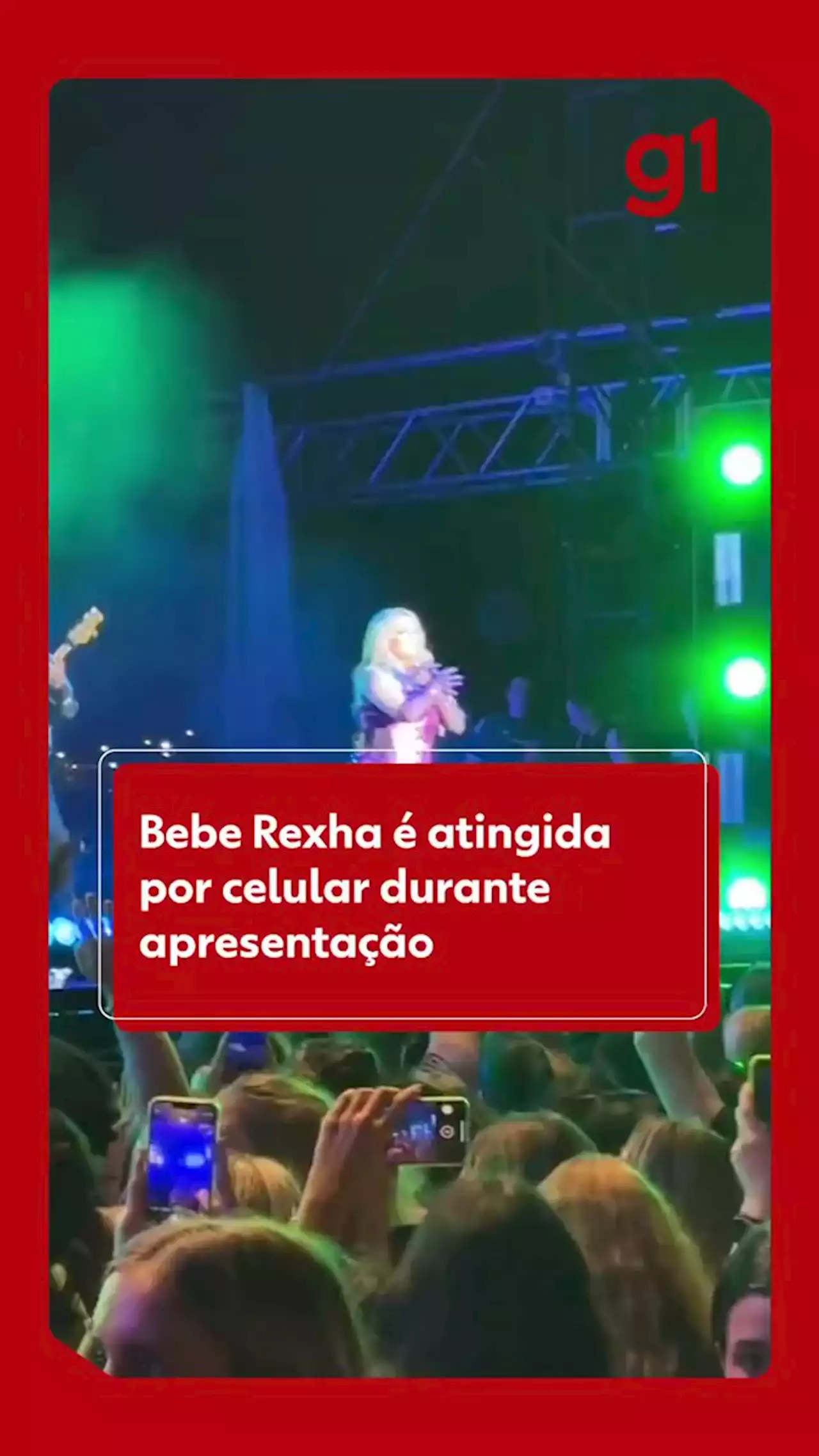 Bebe Rexha é atingida por celular durante apresentação e mostra foto com corte no supercílio