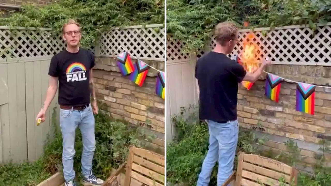 Laurence Fox slammed after burning LGBTQ+ flag while branding it 'vile' and 'disgusting'