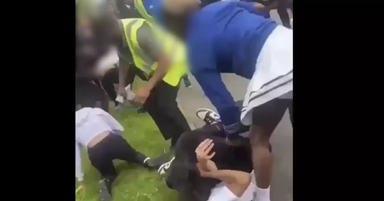 Footage of huge brawl at Leeds school as pupil hit with rolling pin by a mum