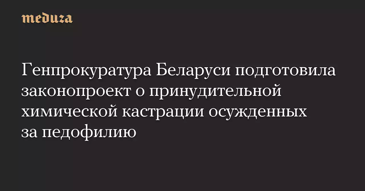 Генпрокуратура Беларуси подготовила законопроект о принудительной химической кастрации осужденных за педофилию — Meduza