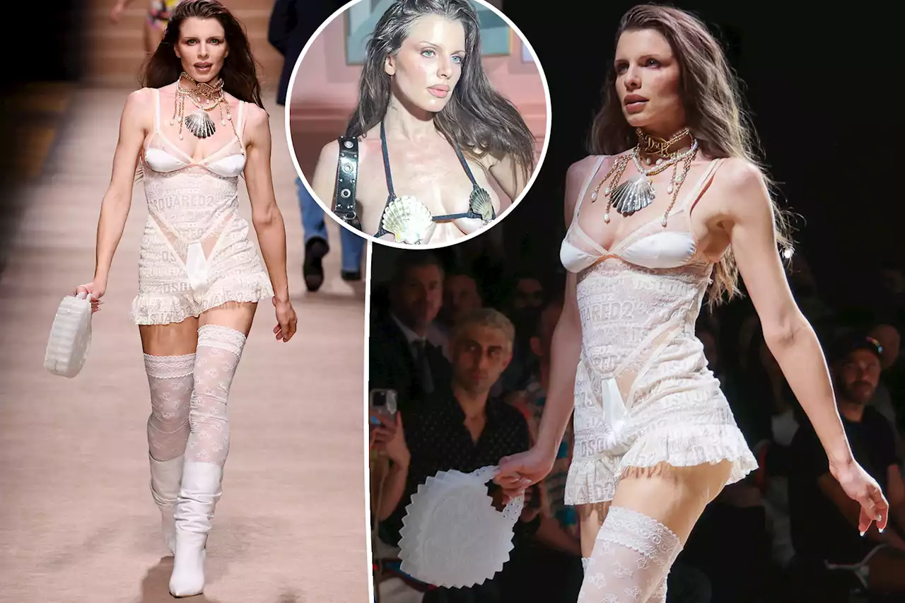 Julia Fox parties in barely-there seashell bikini after walking DSquared2 runway show