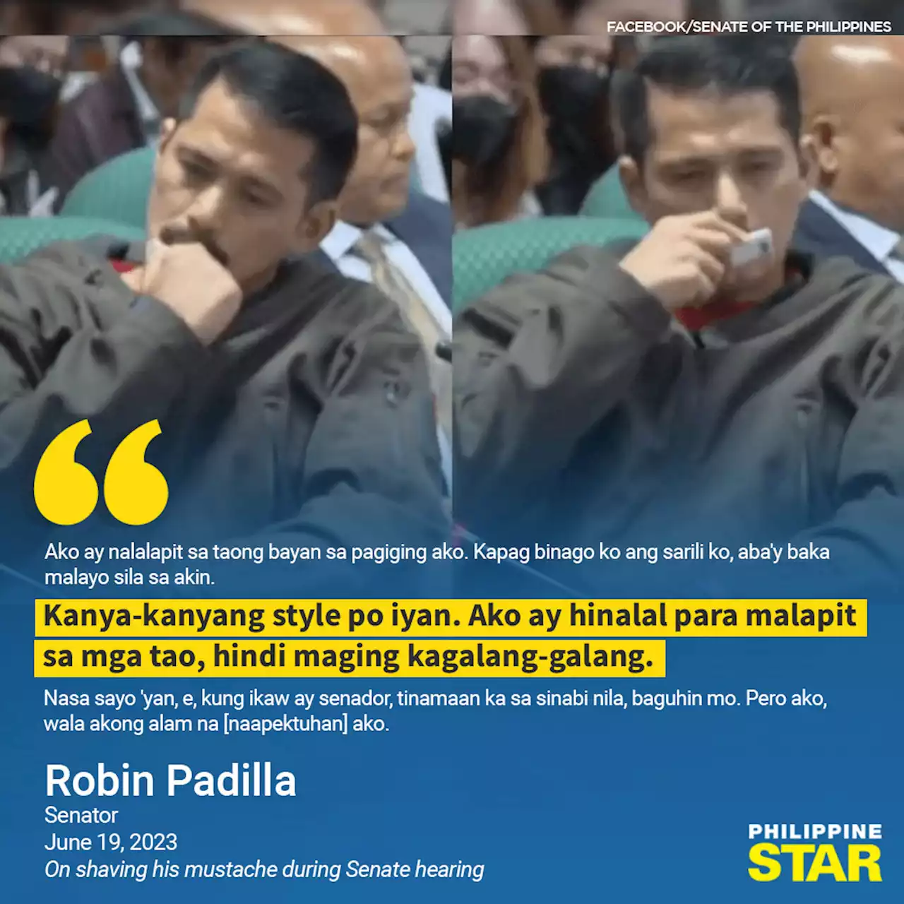 Robin Padilla defends combing of mustache during Senate hearing: 'Wala namang masama doon'