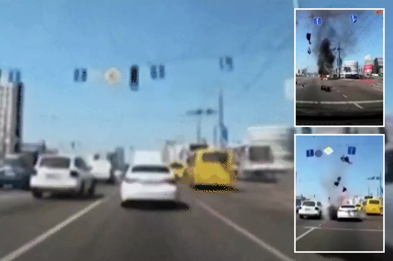 Heart-pounding moment Russian missile narrowly misses traffic in Kyiv