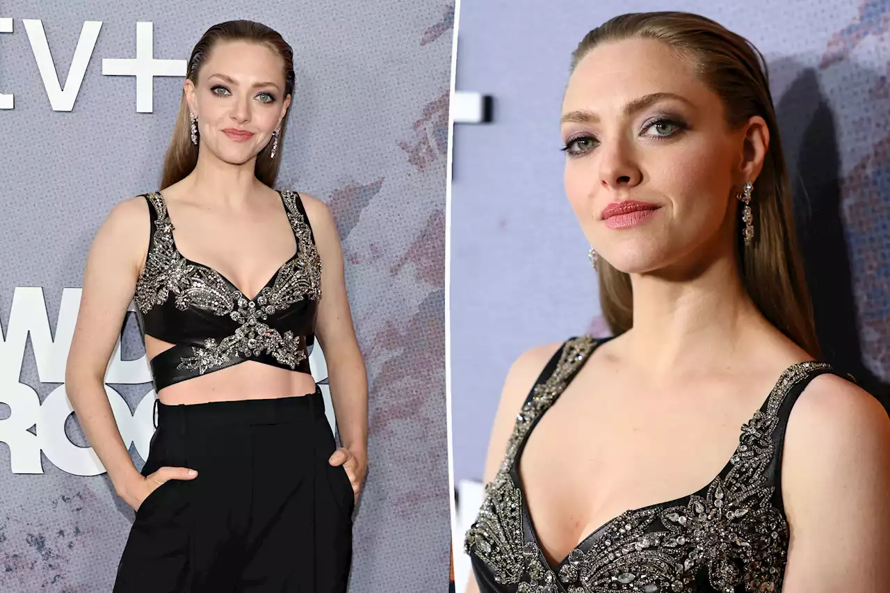 Amanda Seyfried rocks a bedazzled leather bra top at ‘The Crowded Room’ premiere