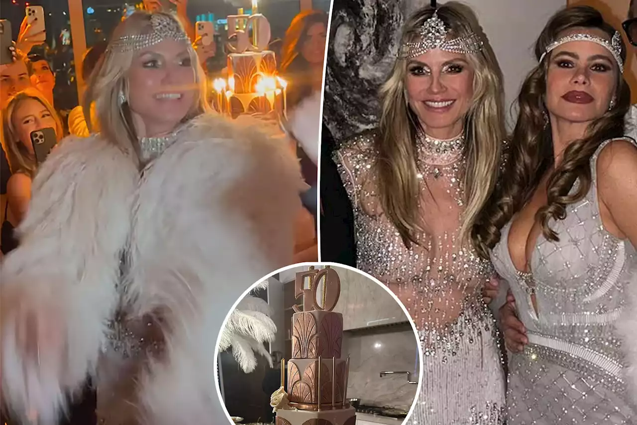 Heidi Klum celebrates 50th birthday in barely-there beaded gown