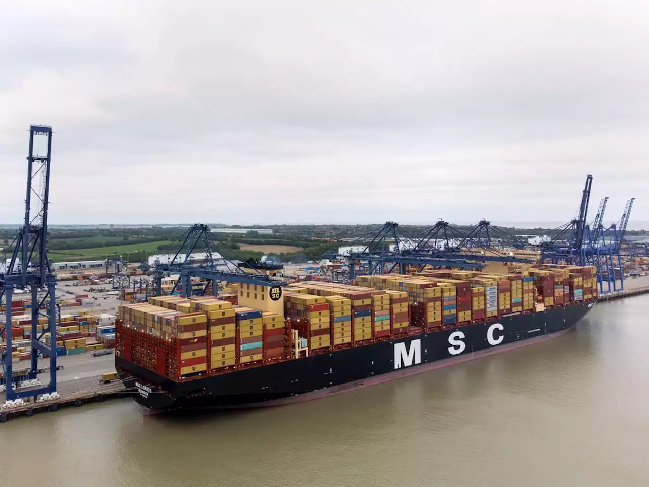 World’s joint-biggest cargo ship leaves UK after first visit