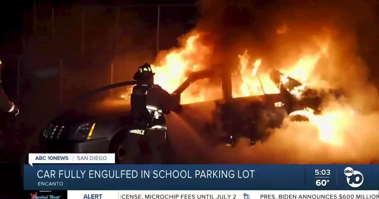 Car engulfed in flames found in parking lot at San Diego school