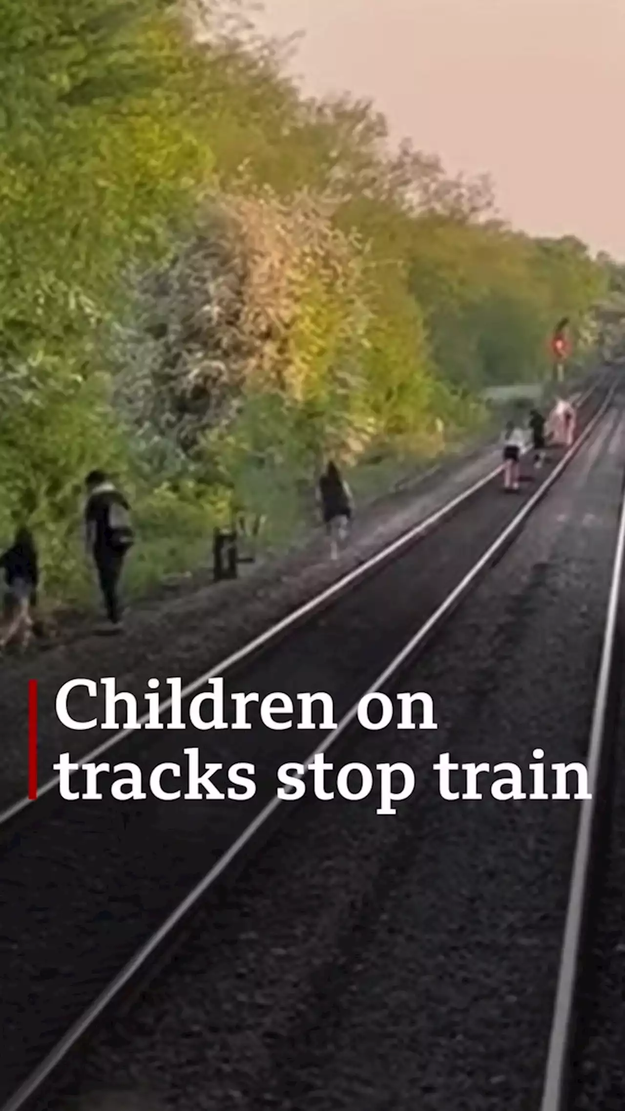 Children on tracks force train emergency stop