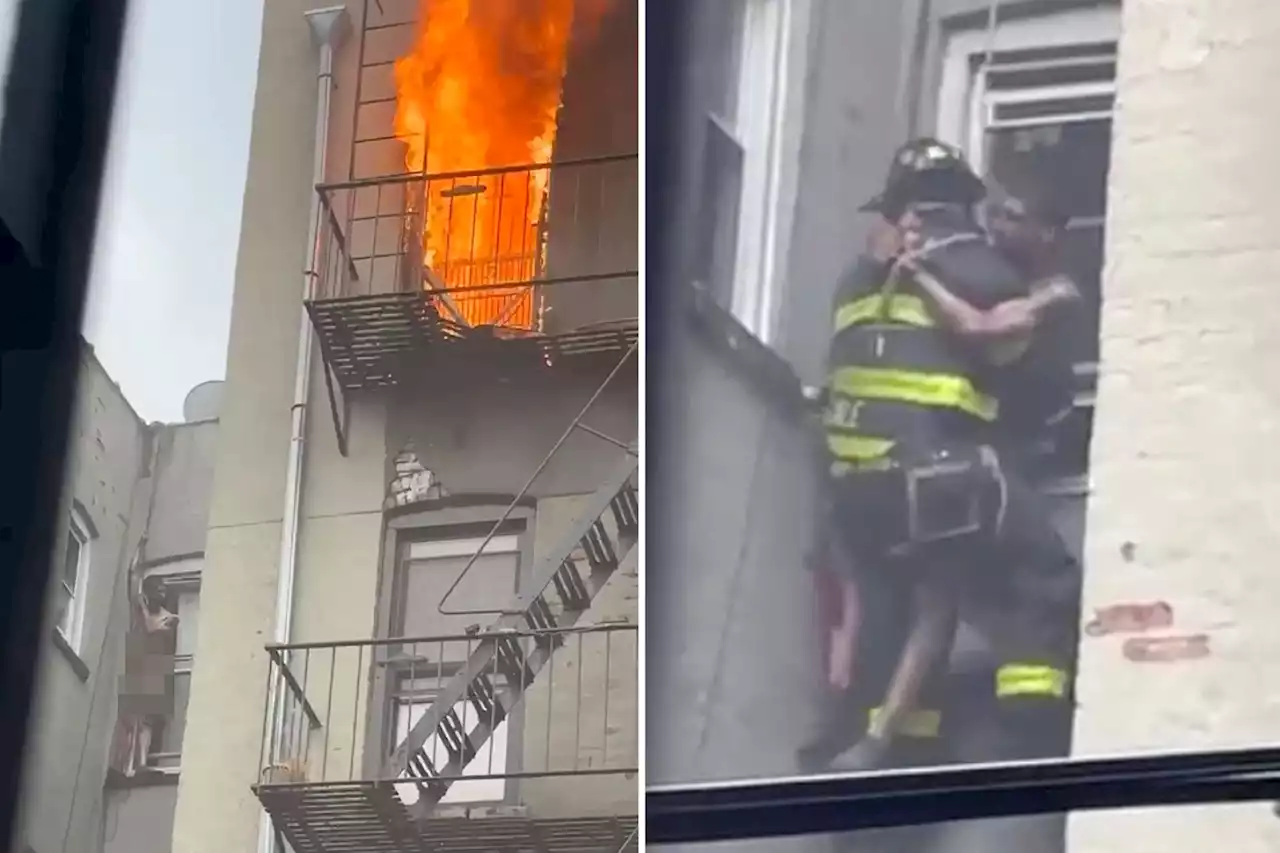 Naked man trapped in burning NYC building plucked from ledge: FDNY