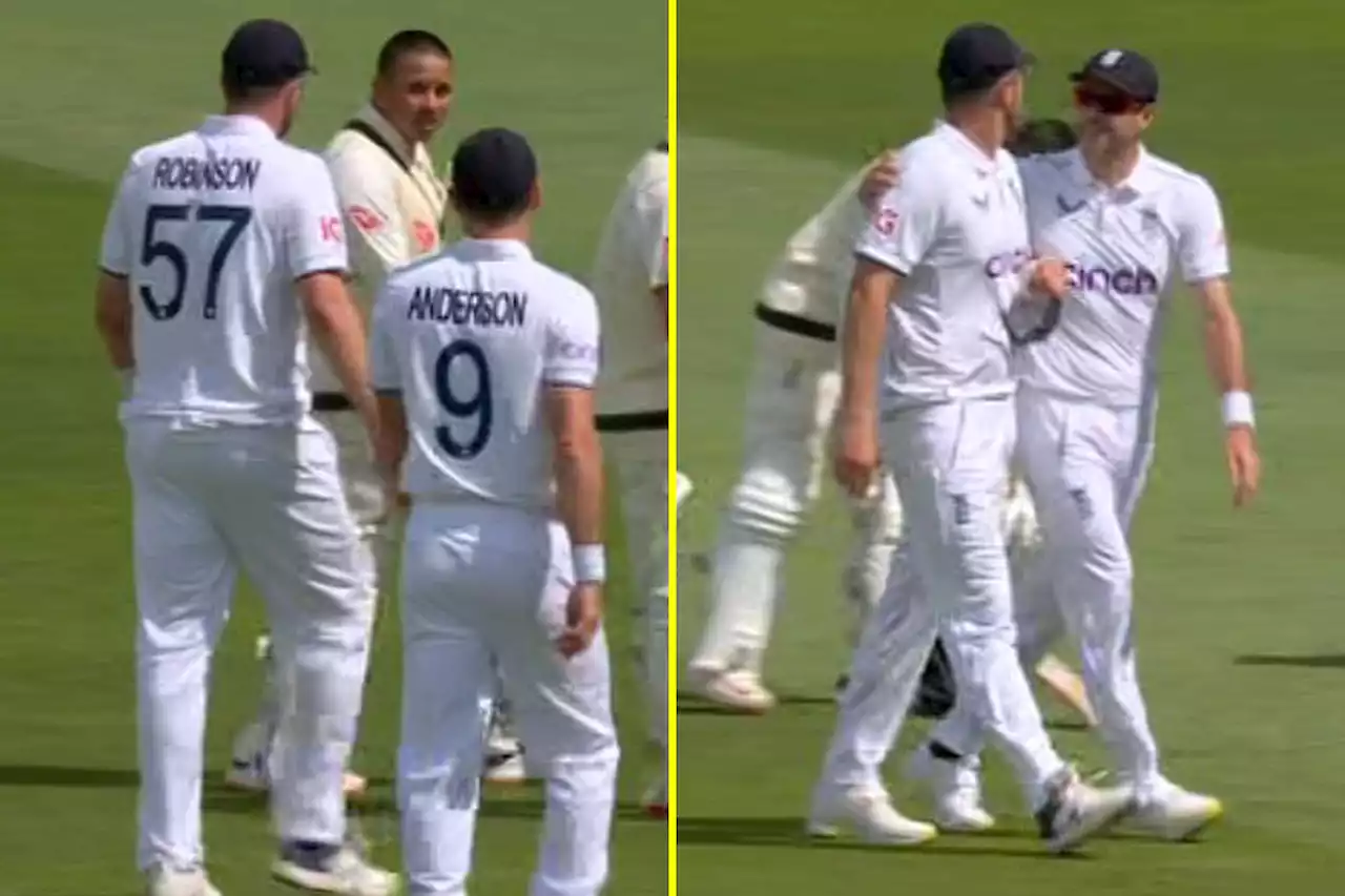 Ollie Robinson pulled away from Usman Kawaja as rivals exchange words during drinks break