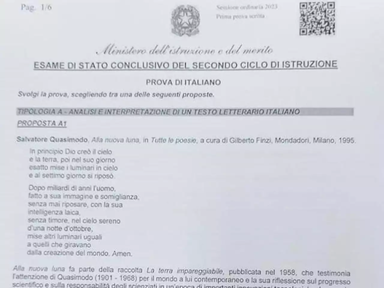 Le tracce della prima prova dell’esame di Maturità 2023