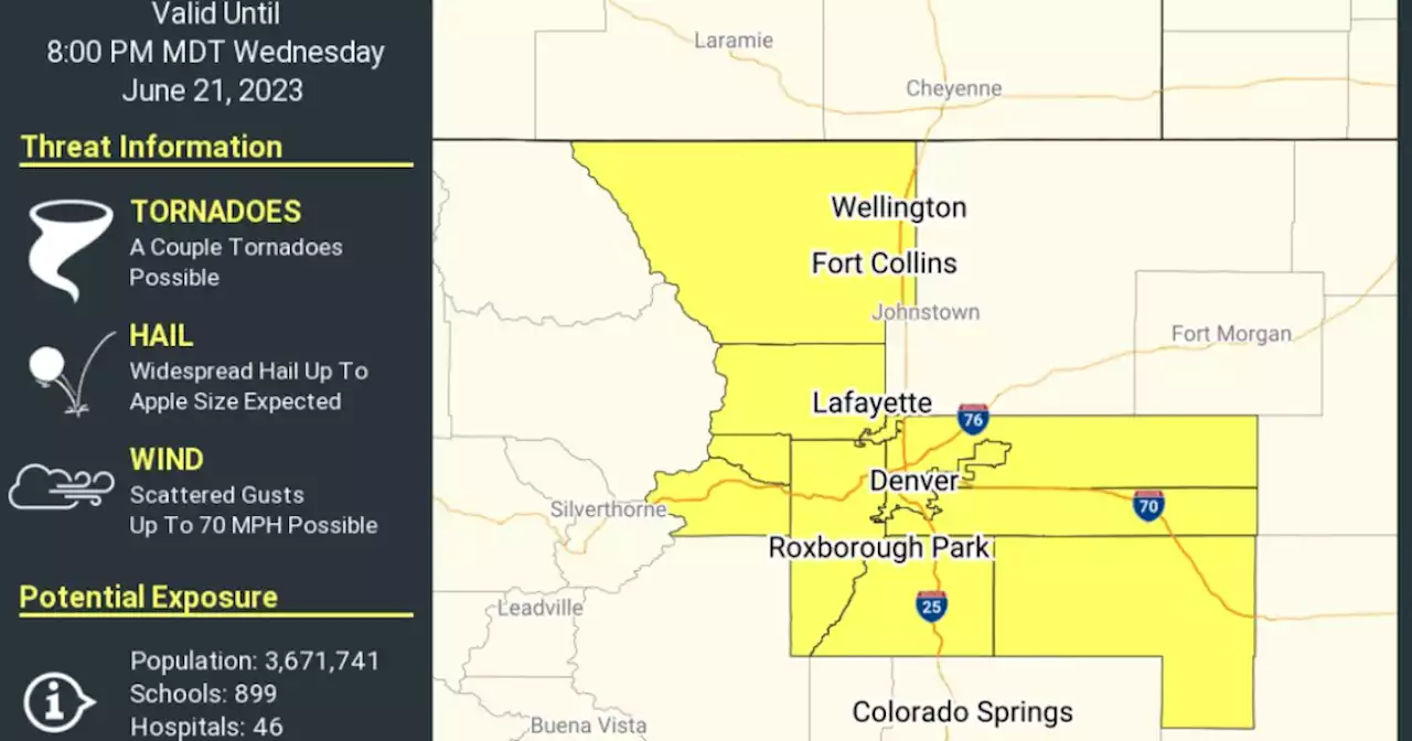 Apple-sized hail expected in Denver and portions of Northern Colorado Wednesday