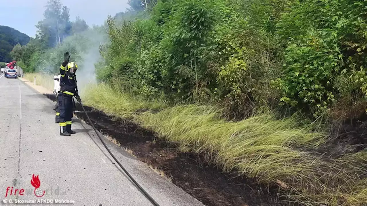 Oö: Brennender Lkw-Reifen löst Böschungsbrand auf A1 bei Oberwang aus