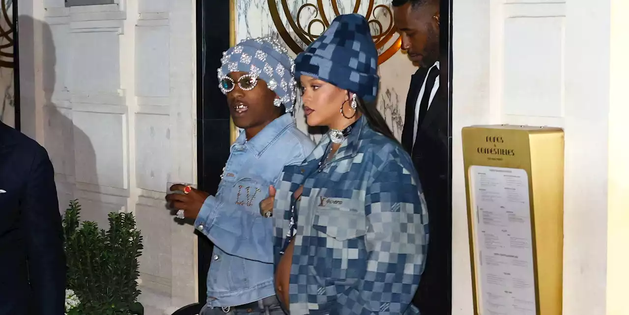 Rihanna Exposes Her Baby Bump in a Bra and an Unbuttoned Pixelated Jean Jumpsuit