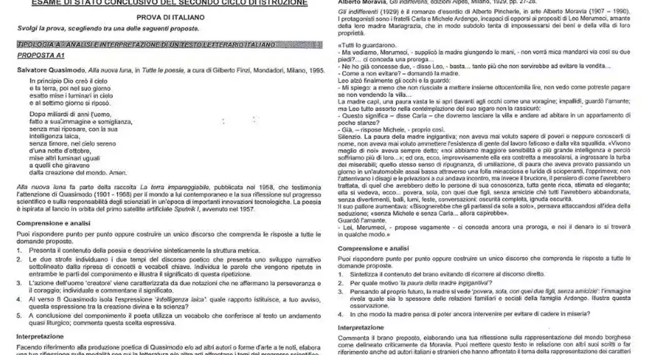 Maturità 2023, le foto delle tracce della prima prova scritta