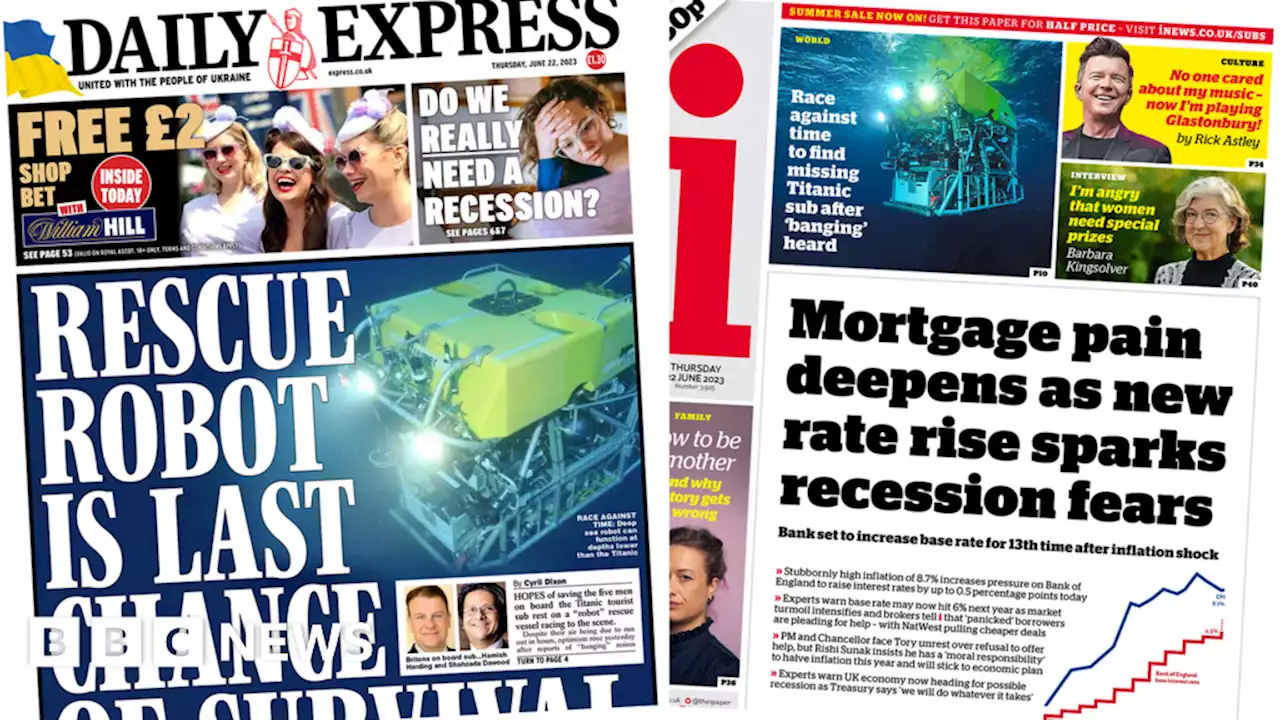 Newspaper headlines: 'Last hope' in sub search and 'mortgage pain'