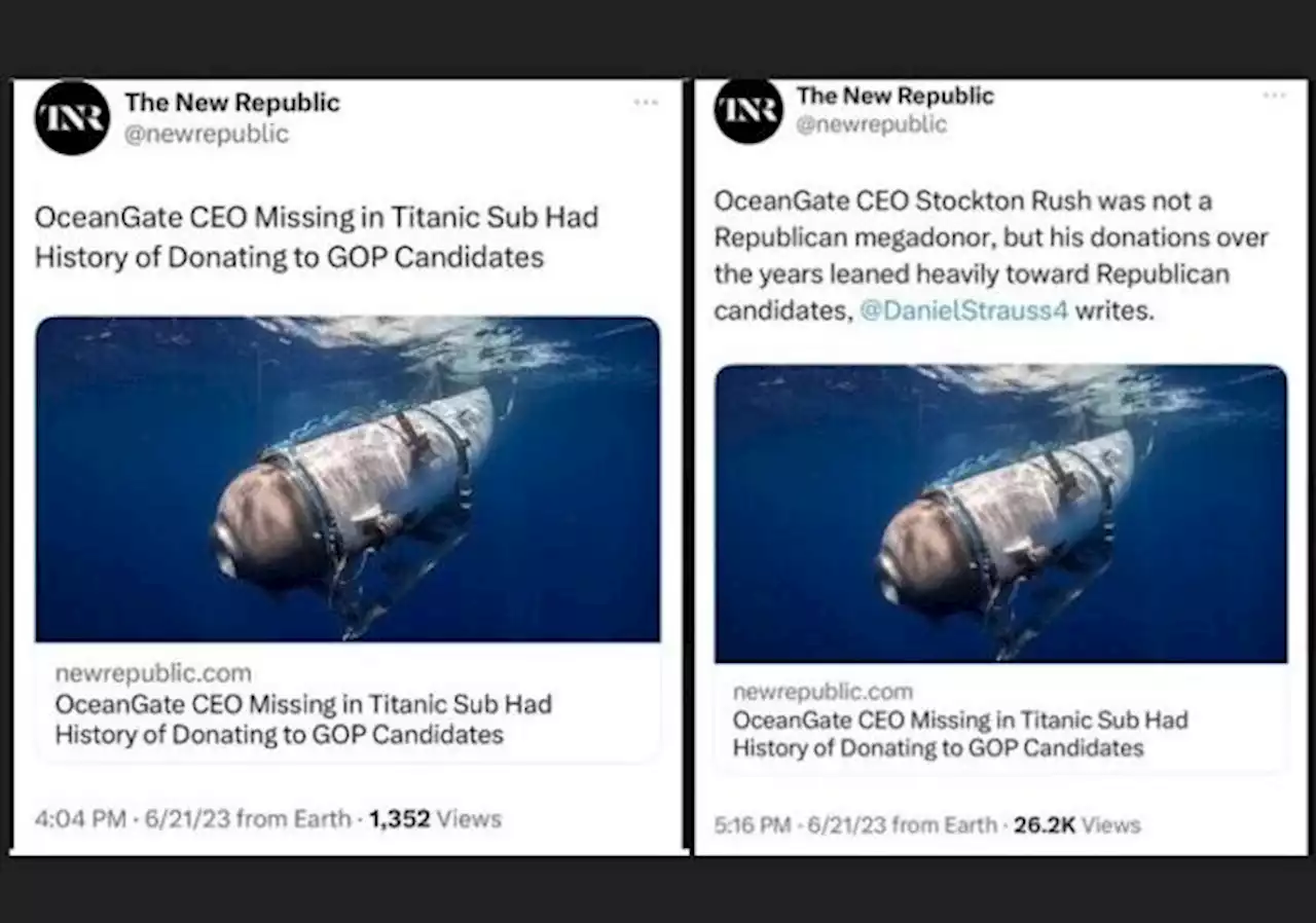 ‘New Republic’ Politicized Titanic Sub Disappearance By Hyping That CEO Donations ‘Leaned Heavily Towards Republican Candidates’