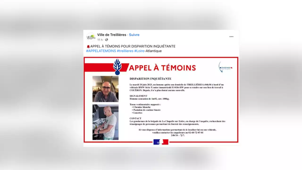 Loire-Atlantique : un appel à témoins après la disparition inquiétante d'un quinquagénaire près de Nantes