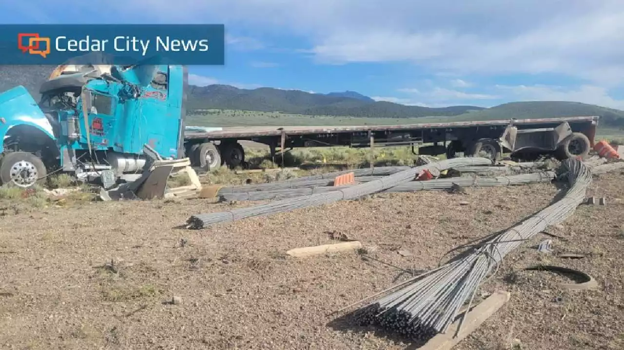 Semi rolls over, spills load of rebar into I-15 median in Iron County