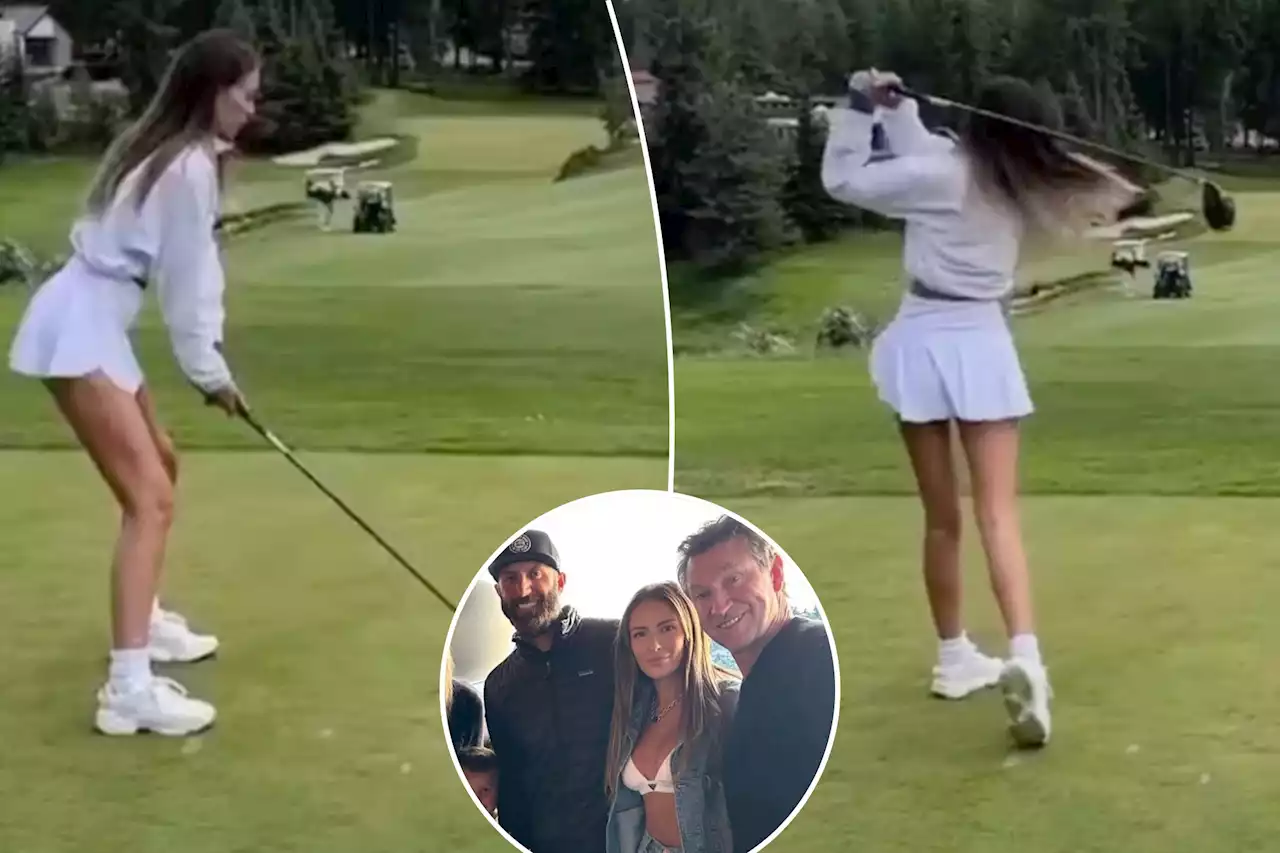 Paulina Gretzky shows off her golf swing during Dustin Johnson birthday outing