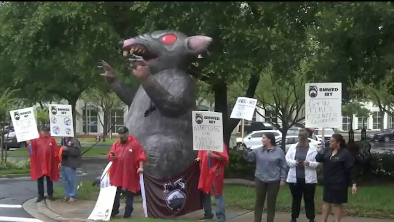 Rail workers protest after they say company fired 31 workers for joining union