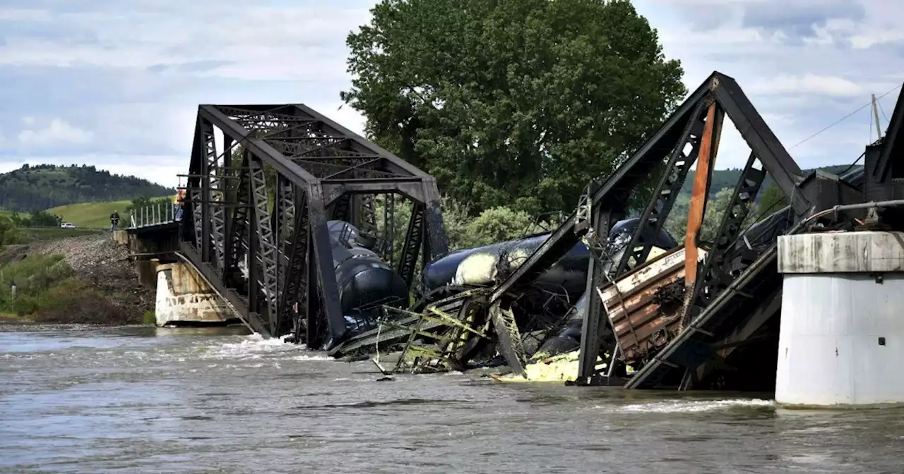 Derailed train on collapsed bridge contaminates Yellowstone River