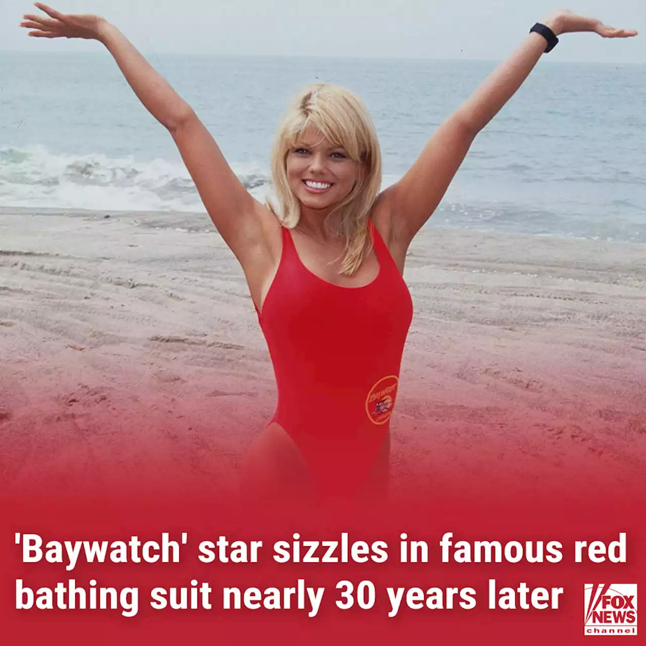 'Baywatch' star Donna D'Errico, 55, sizzles in famous red bathing suit nearly 30 years later