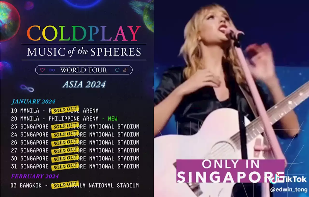 Top musical acts from Coldplay to Taylor Swift in Singapore are part of government's effort to make SG the 'Events & Entertainment Capital of Asia' - Singapore News