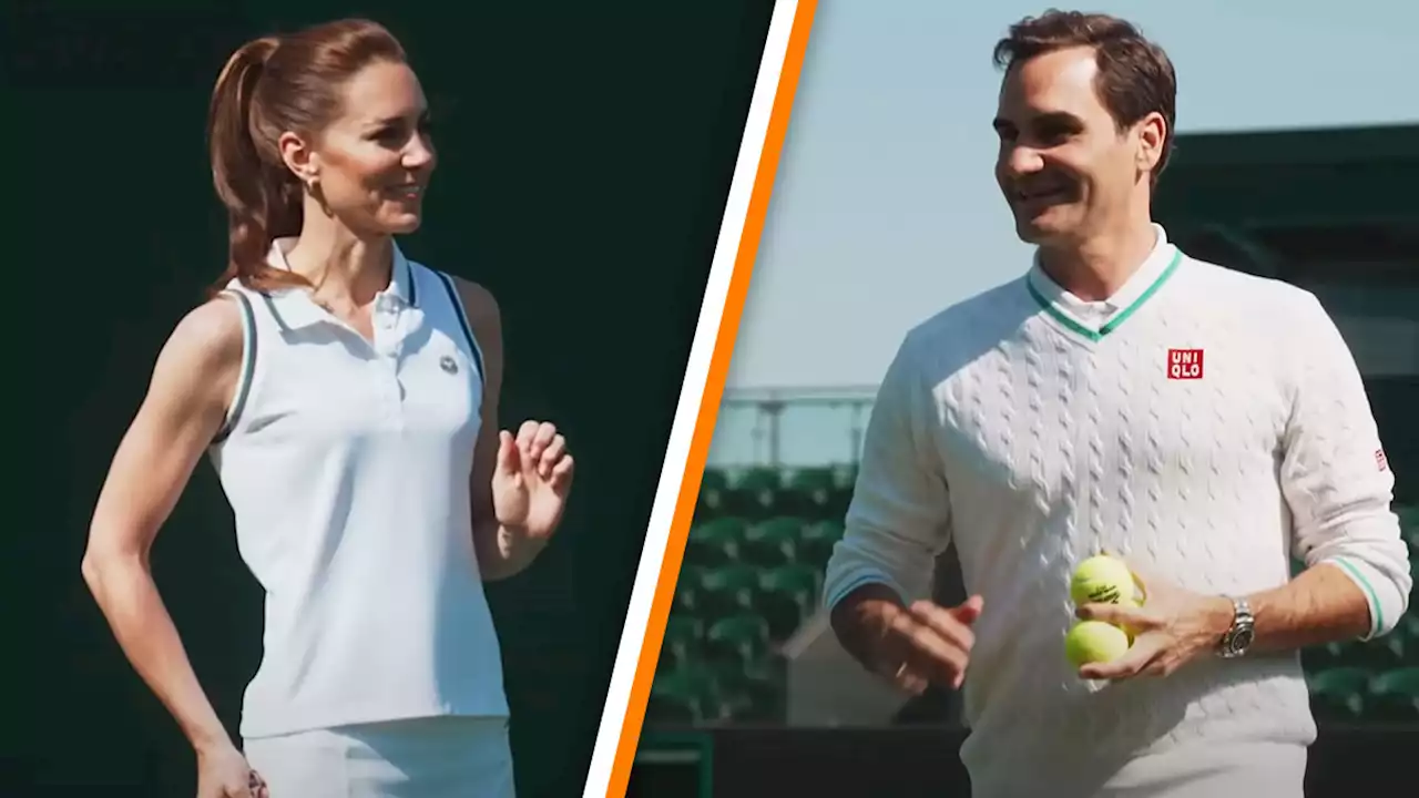 Prinses Kate slaat balletje met tennislegende Roger Federer op heilig gras van Wimbledon