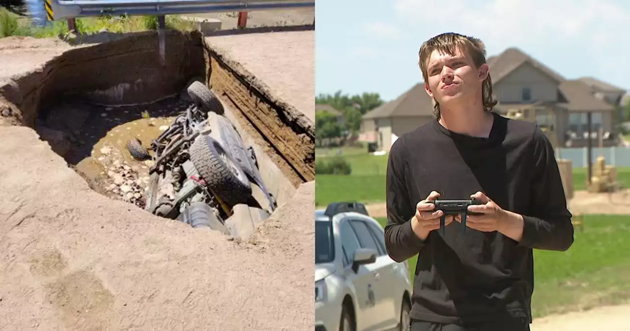 18-year-old drone operator credited with saving the lives of two people trapped in Weld County sinkhole