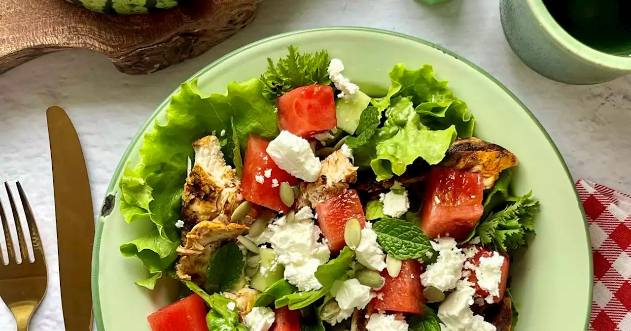 Watermelon and feta salad with chicken