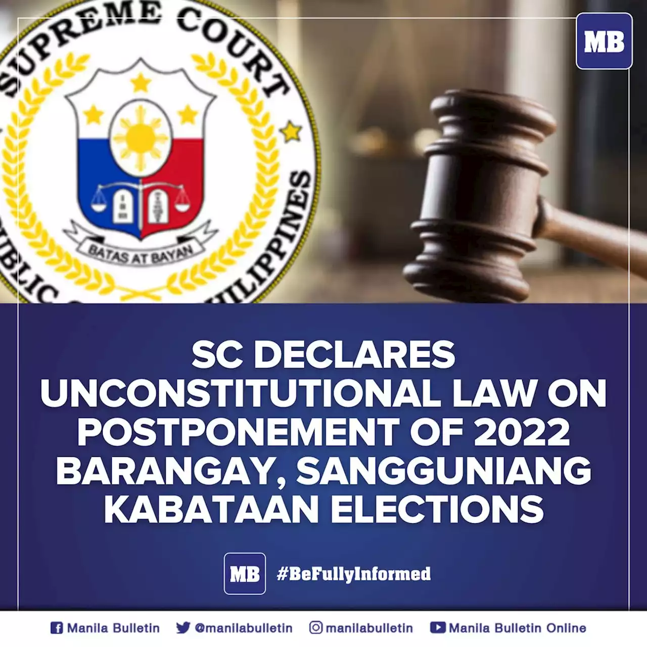 SC declares unconstitutional law on postponement of 2022 Barangay, Sangguniang Kabataan elections