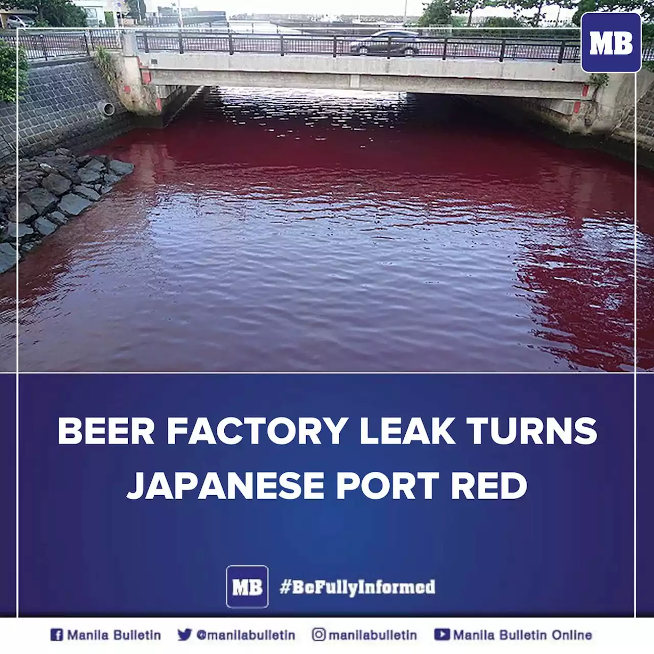 Beer factory leak turns Japanese port red