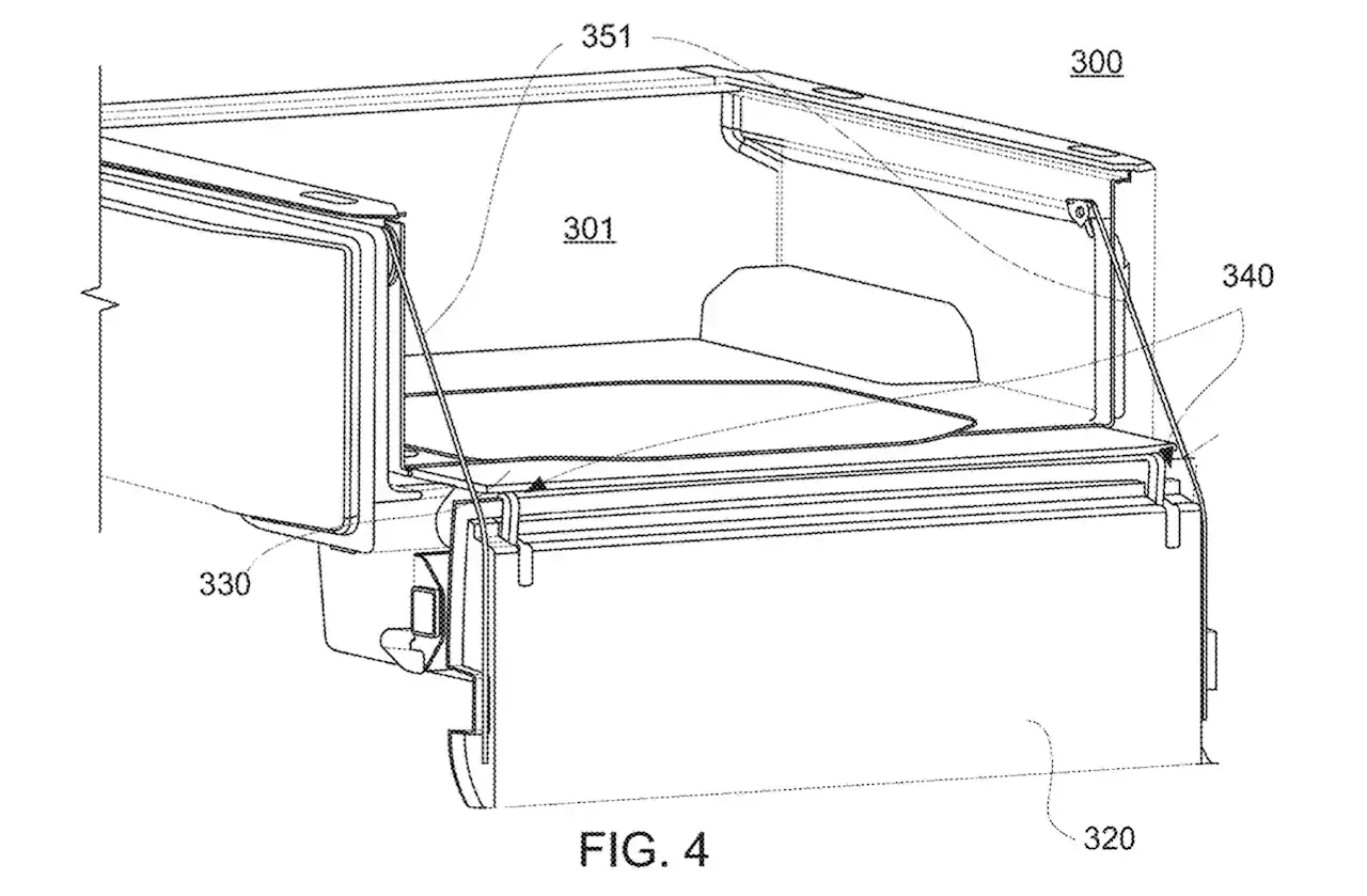 Rivian patents tailgate with gooseneck hinges