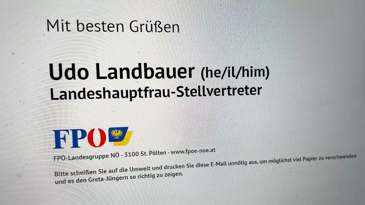 Gegen Queer-Verdacht: Udo Landbauer schreibt Pronomen in E-Mail-Signatur