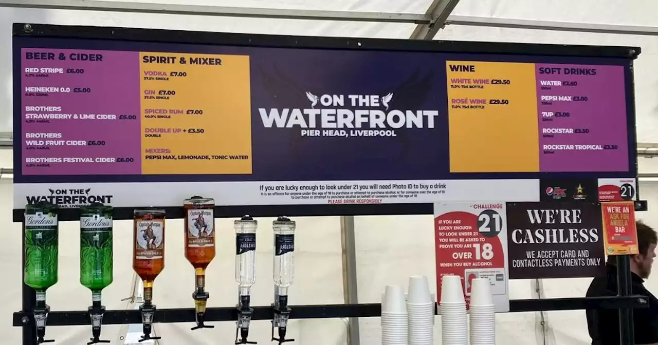 On the Waterfront food and drink prices for beer, wine, spirits