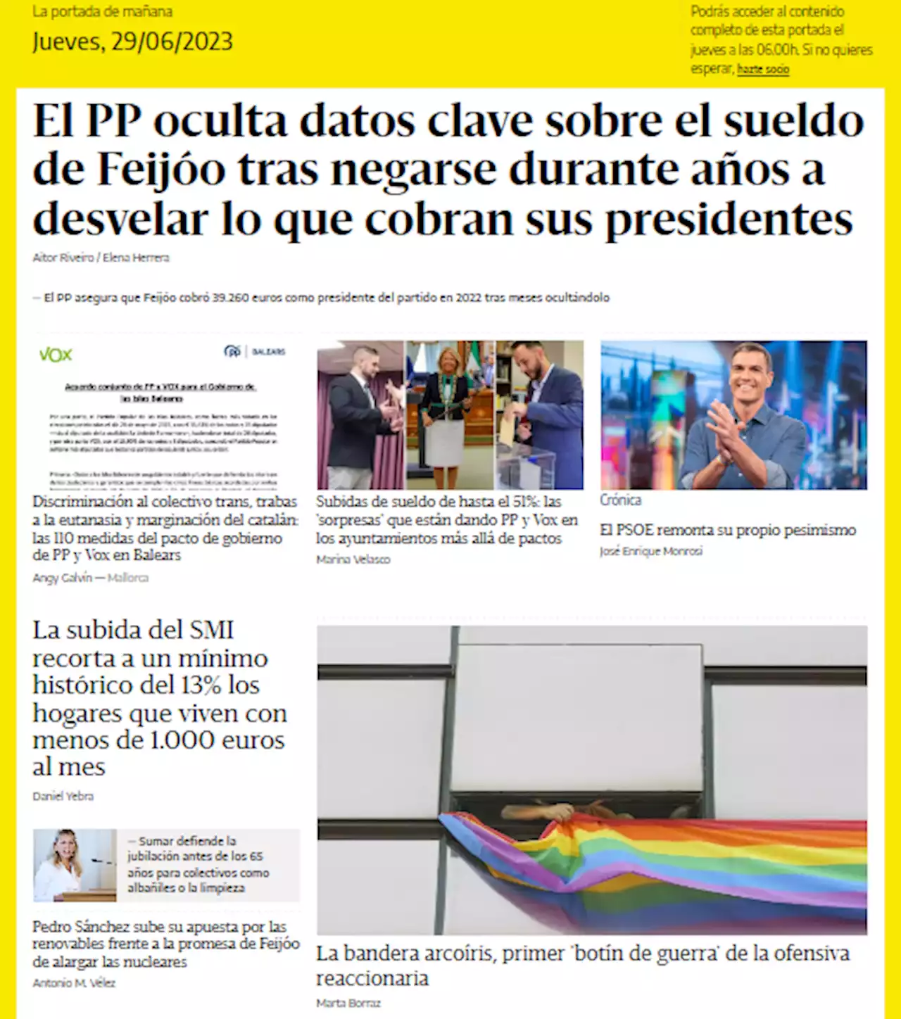 La portada del 29 de junio de 2023 - elDiario.es