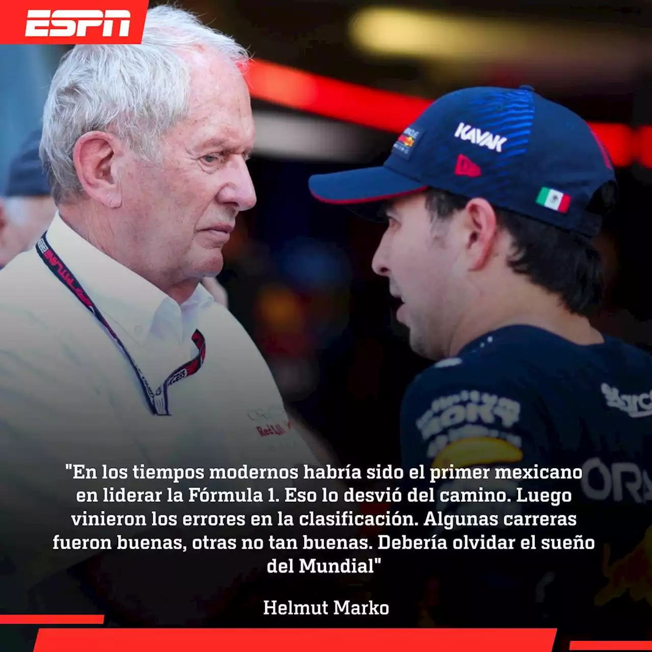 Pide Helmut Marko a Checo Pérez 'dejar de soñar' con el título de F1