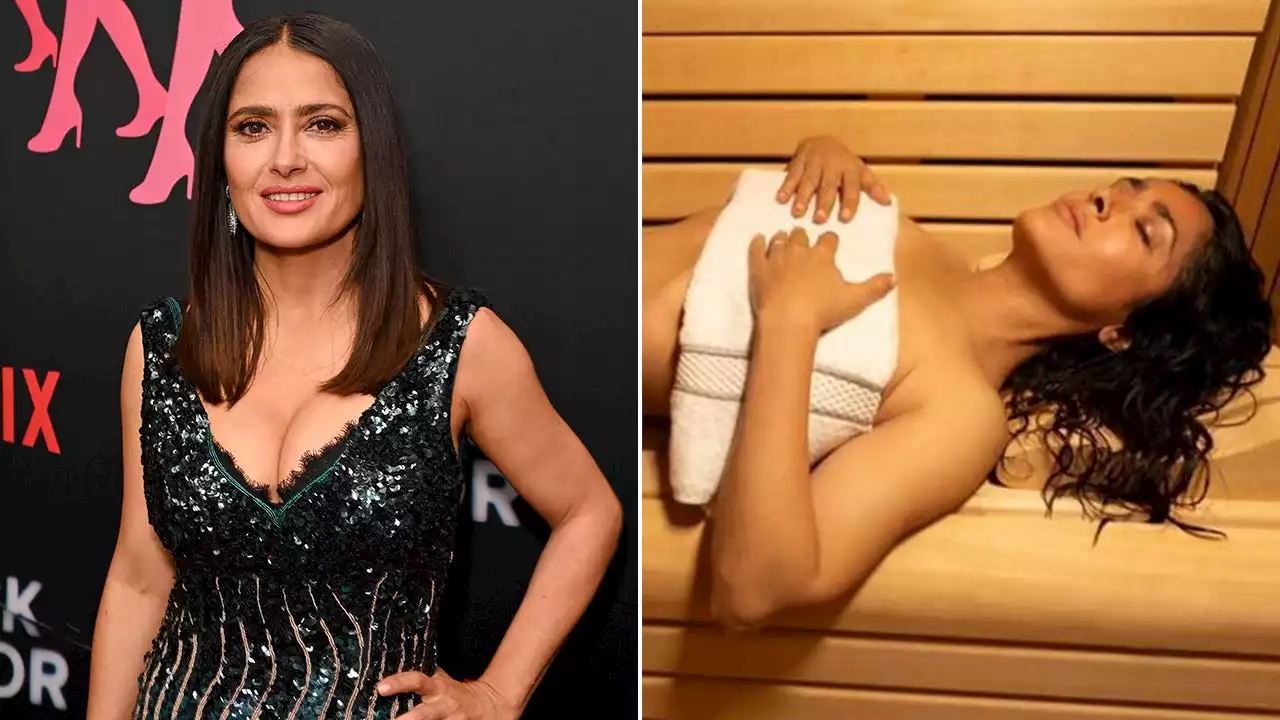 Salma Hayek sweats 'out the stress' in steamy sauna photos for World Wellbeing Week