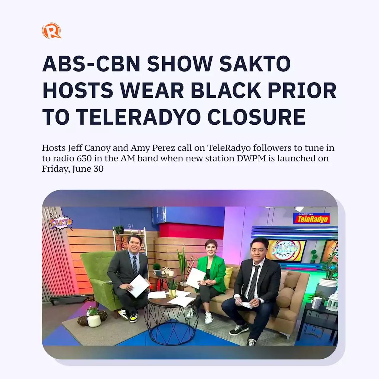 ABS-CBN show Sakto hosts wear black prior to TeleRadyo closure