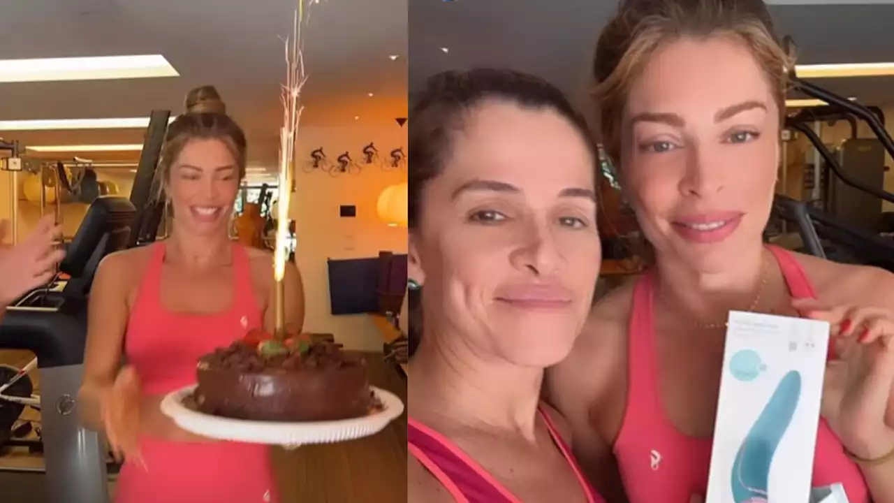 Grazi Massafera comemora aniversário na academia e ganha presente ousado de Ingrid Guimarães