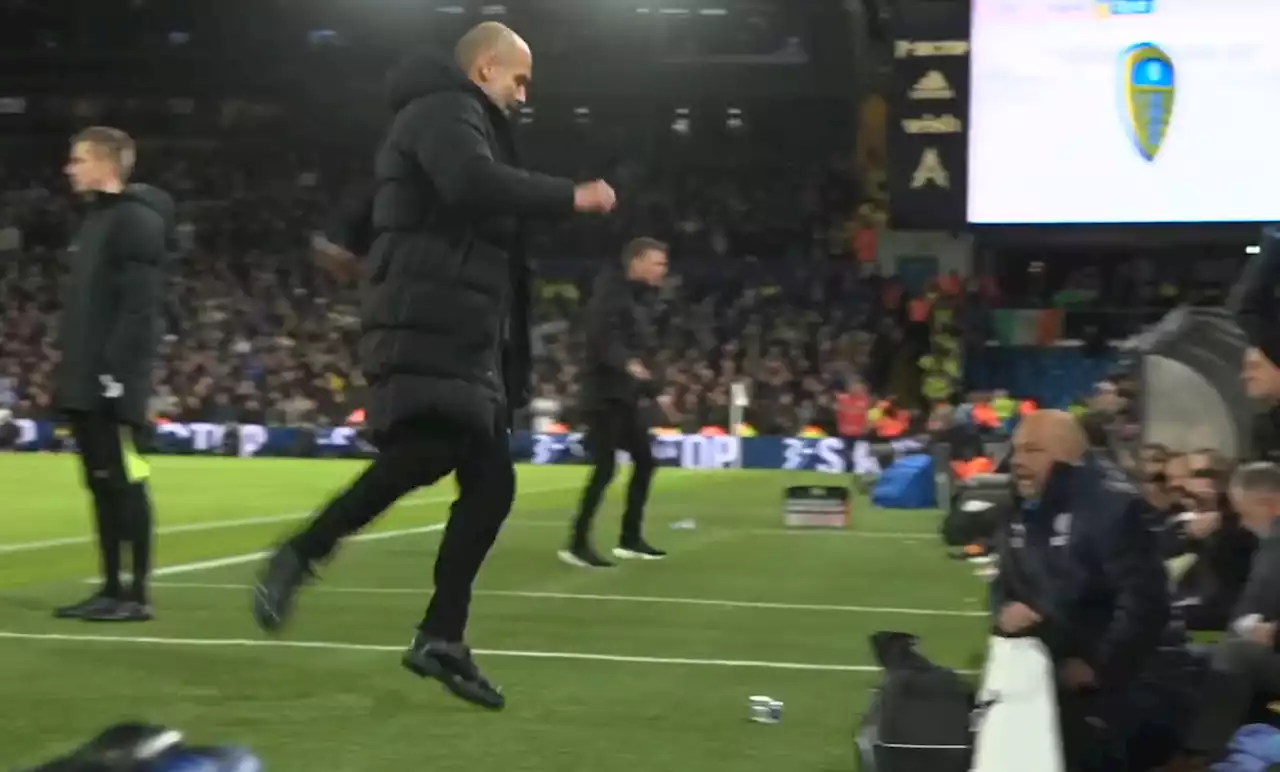 Guardiola's mortified reaction to kicking water bottle at Leeds dugout