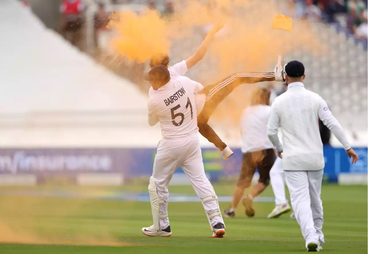 Jonny Bairstow carries Just Stop Oil protester off pitch at Lord's in second Ashes Test