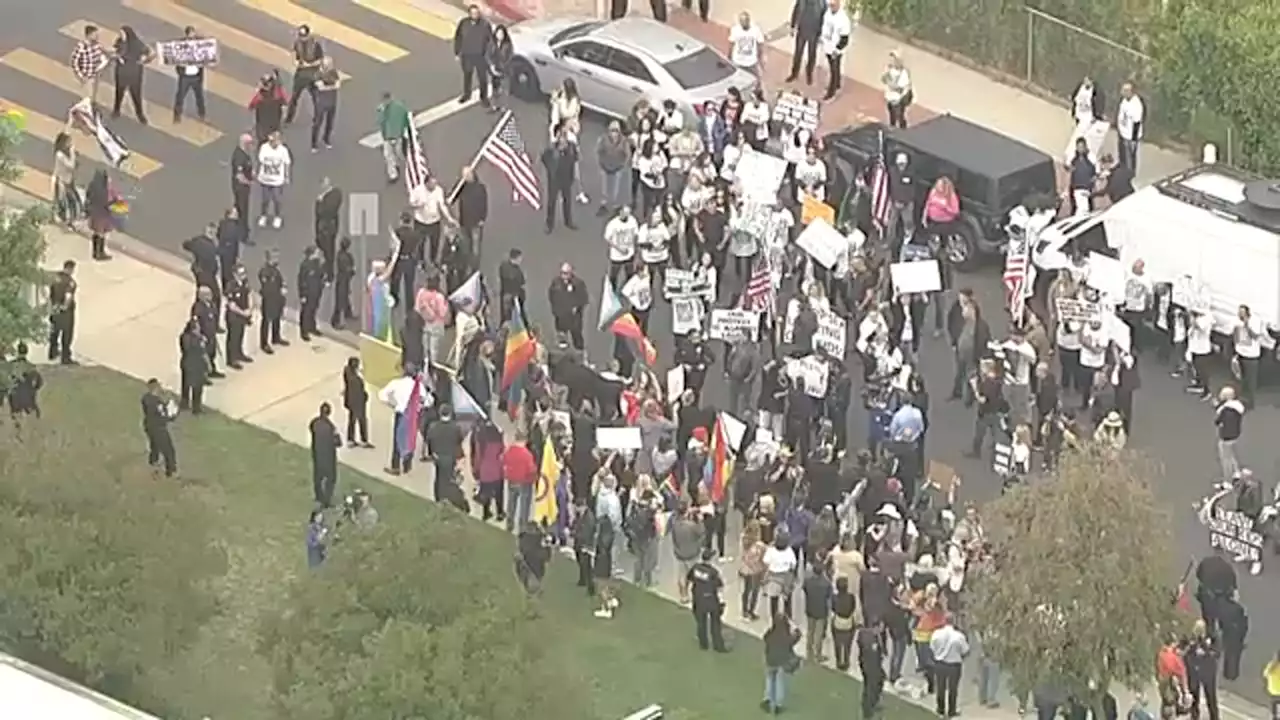 Protesters, counter-protesters gather outside NoHo elementary school to protest LGBTQ book reading