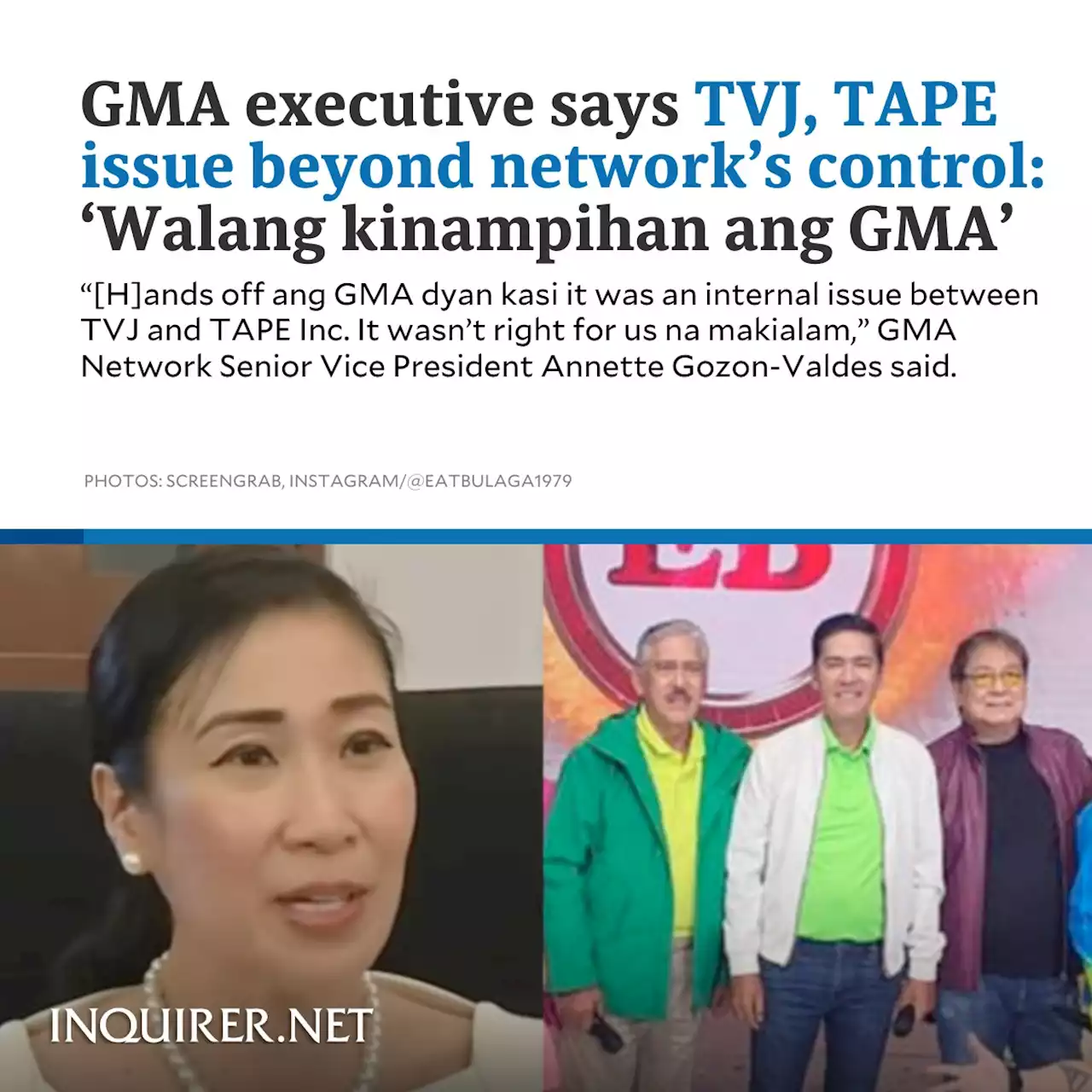 GMA executive says TVJ, TAPE issue beyond network’s control: ‘Walang kinampihan ang GMA’