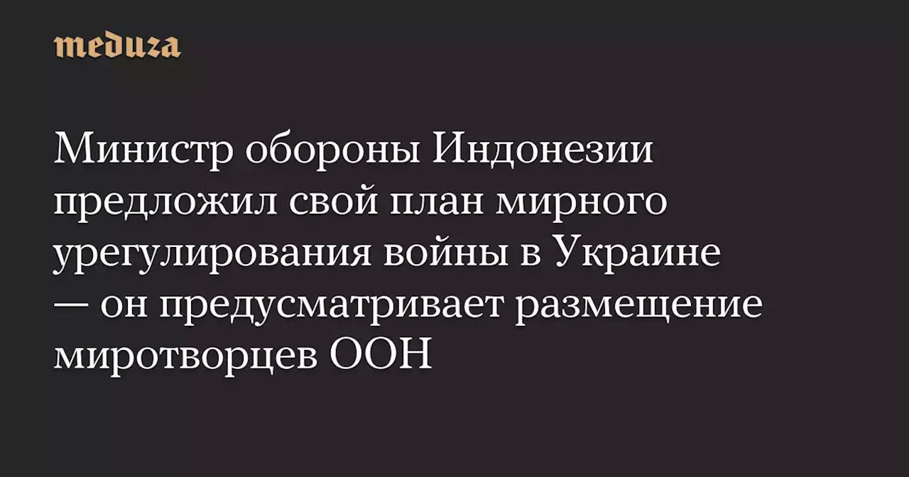 Министр обороны Индонезии предложил свой план мирного урегулирования войны в Украине — он предусматривает размещение миротворцев ООН — Meduza