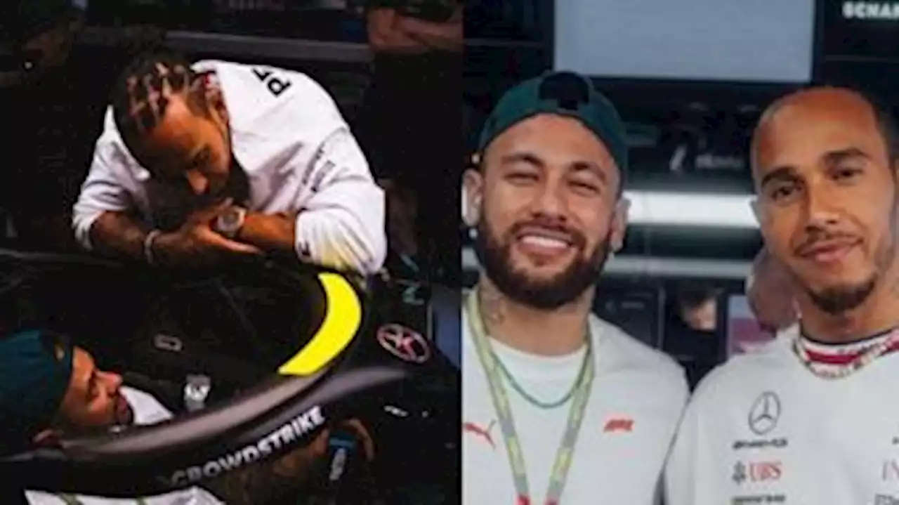 Neymar 'sofre' para entrar em carro de Fórmula 1 de Lewis Hamilton; assista ao vídeo