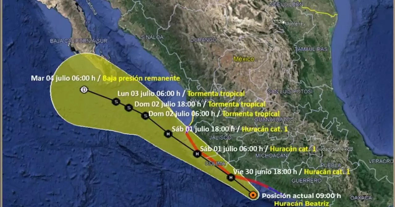 Tormenta 'Beatriz' se convierte en huracán categoría 1, esta es su trayectoria